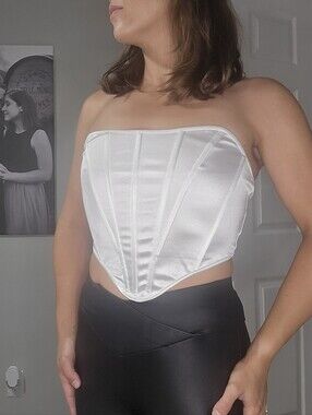 Source Unknown White Satin Strapless Corset Top